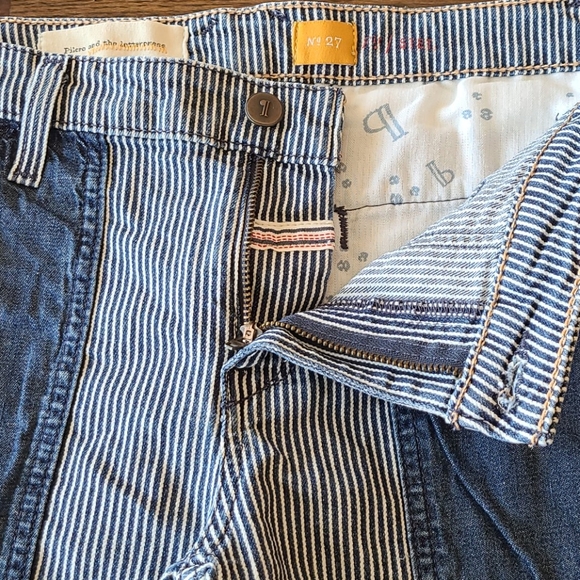 Striped and Denim Patch High-Waist Women’s Shorts - Blue - Picture 9 of 16